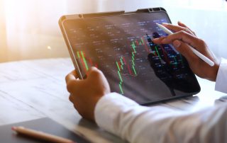 Stock analysis tool being used on a tablet.